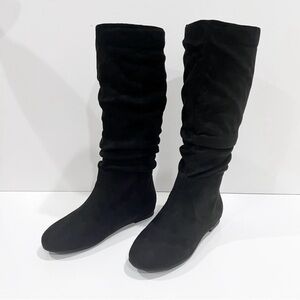 Journee Collection Rebecca Black Faux Suede Tall Boots Slouch Flat Heel 10 NEW